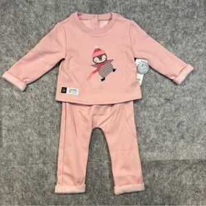 GAP Baby Pink Fleece Set for Girls Size 12-18 Months Cozy Winter Penguin